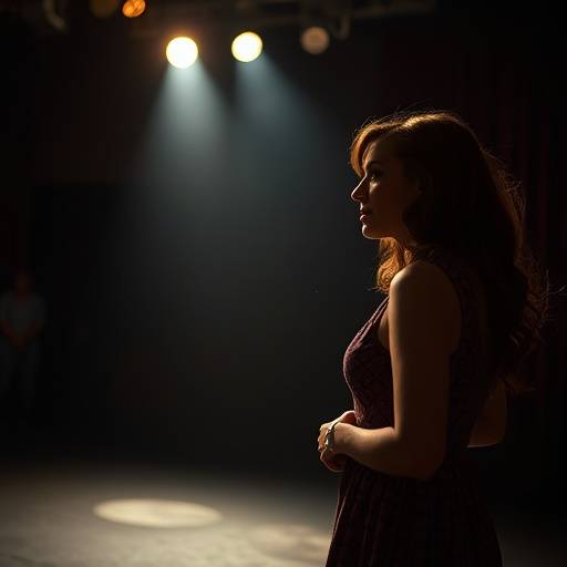 Atriz interpretando uma cena dramática no teatro